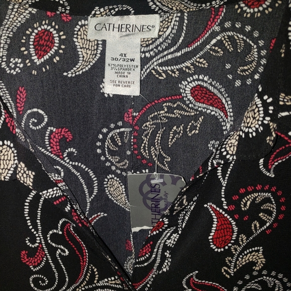 Plus Size 4X New 30/32 Paisely Print dressy black blouse women's top shirt work - Picture 2 of 5